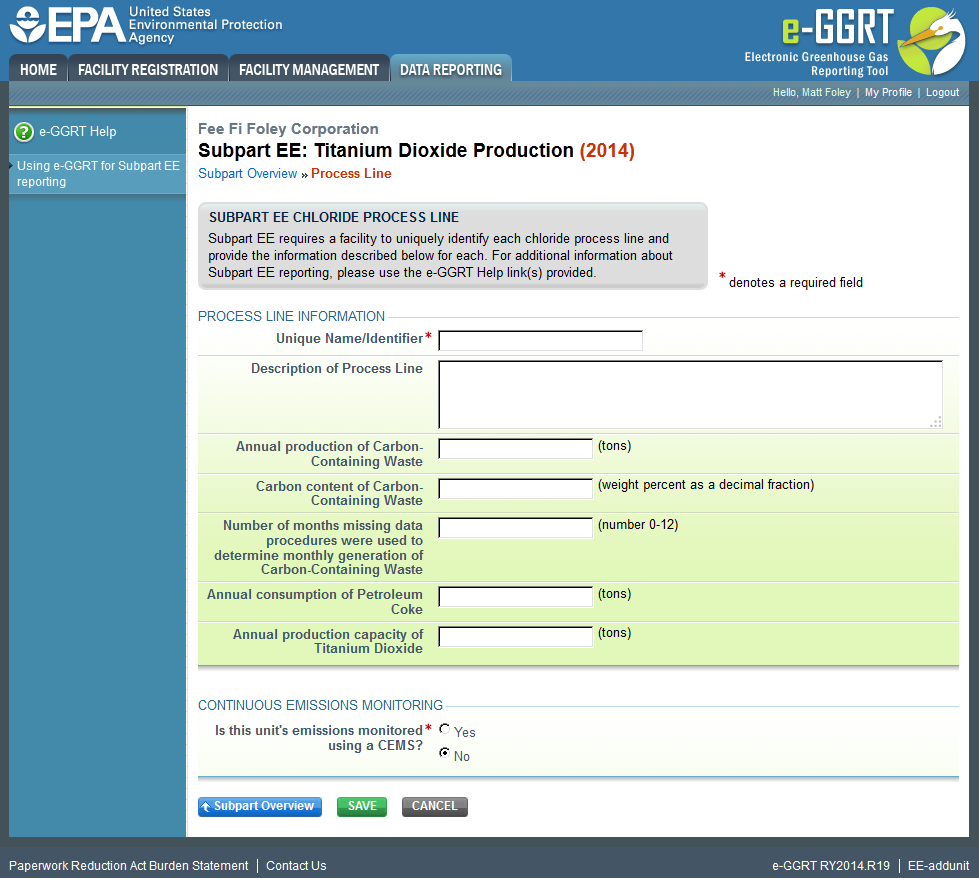 Subpart EE: Process Line